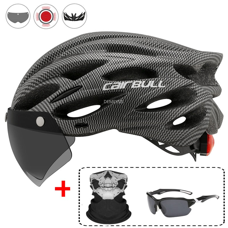 Capacete Ciclismo com Luz Traseira e Viseira Magnética Masculino/Feminino Cairbull