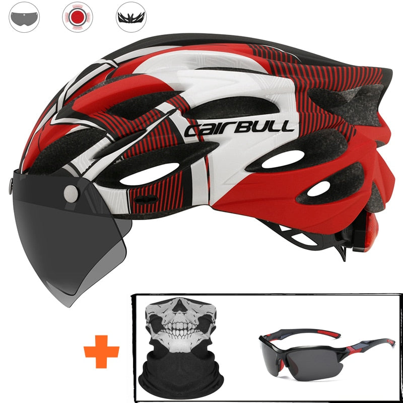 Capacete Ciclismo com Luz Traseira e Viseira Magnética Masculino/Feminino Cairbull