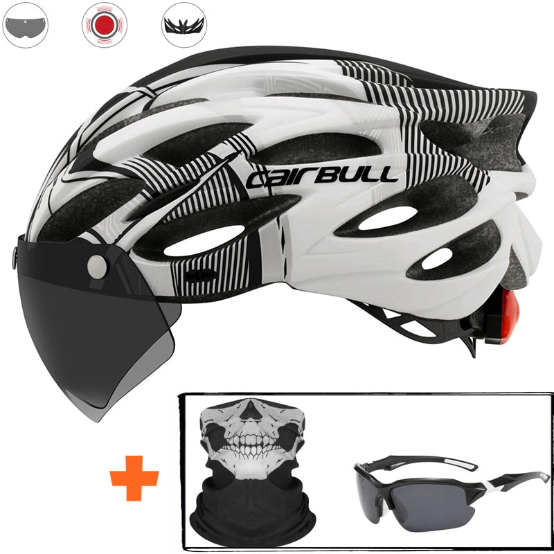 Capacete Ciclismo com Luz Traseira e Viseira Magnética Masculino/Feminino Cairbull