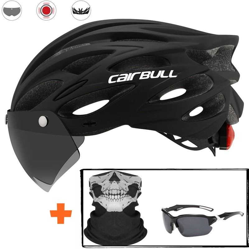 Capacete Ciclismo com Luz Traseira e Viseira Magnética Masculino/Feminino Cairbull